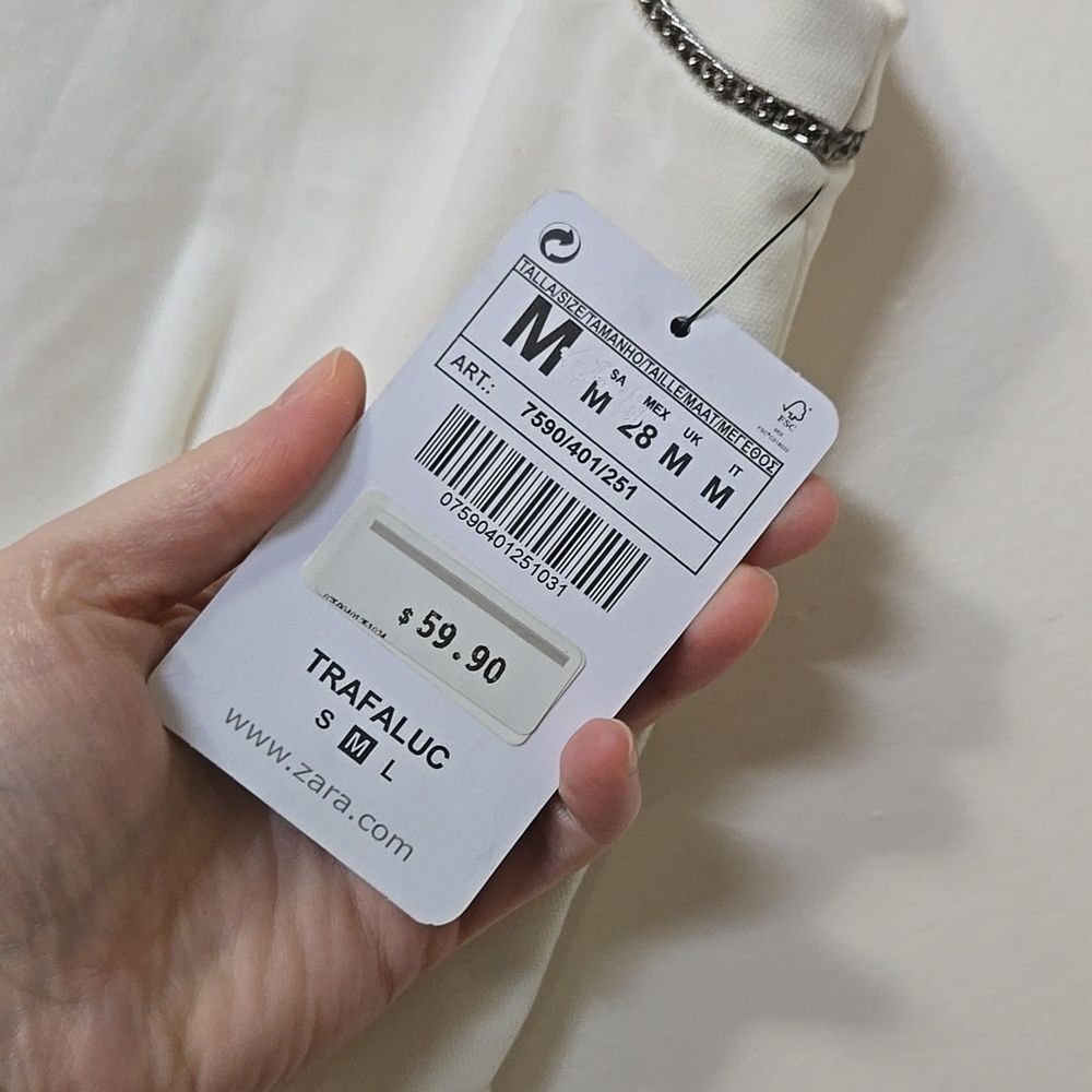 Zara TRAFALUC White Mini Pencil Dress Sleeveless Romantic Minimalist Size M NWT - Picture 3 of 7